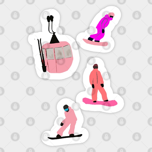 Pink Snowboarding Illustration Sticker by LittleForest